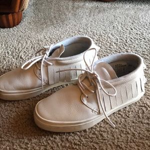 White Fringe Moccasin Sneakers